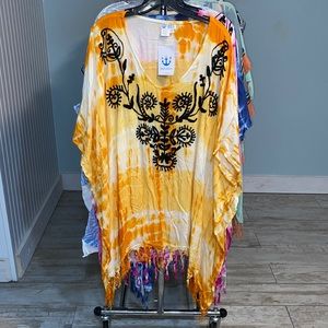 NWT Aqua Blue Tie Dye coverup with fringe.